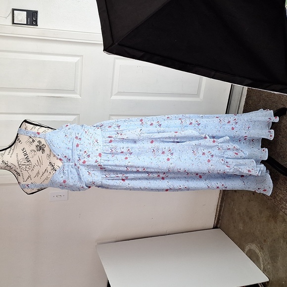 Lulus Afternoon Romance Dusty Blue Floral Print Ruffled Midi Dress Sz XL - Picture 7 of 15